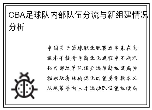 CBA足球队内部队伍分流与新组建情况分析